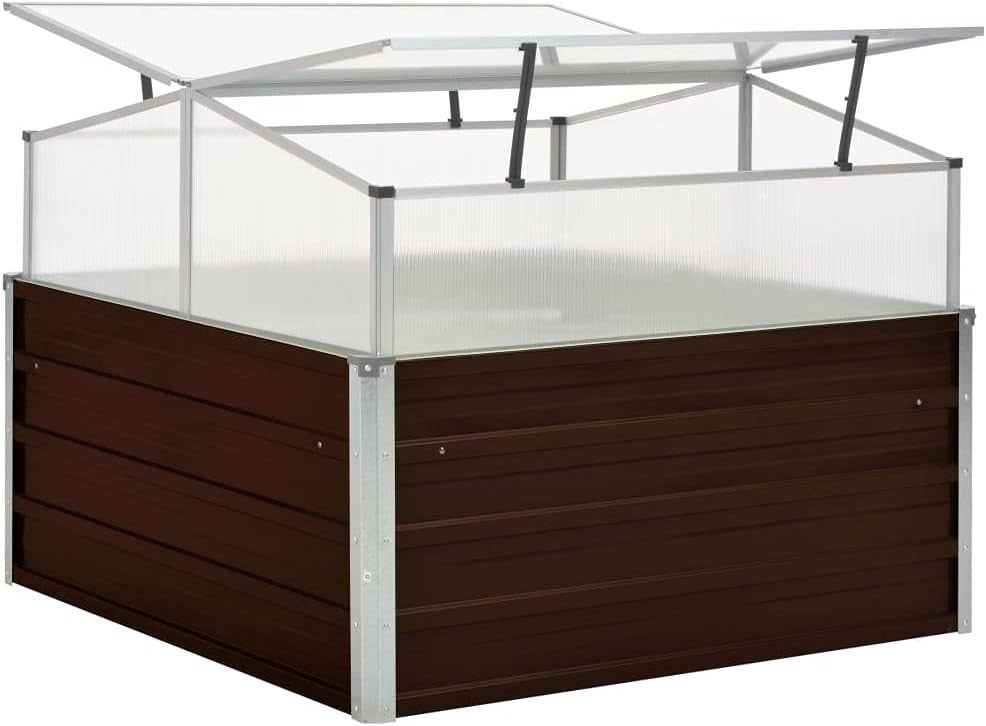 Outdoor Brown Raised Garden Greenhouse with Galvanised Steel Frame 100x100x85cm
