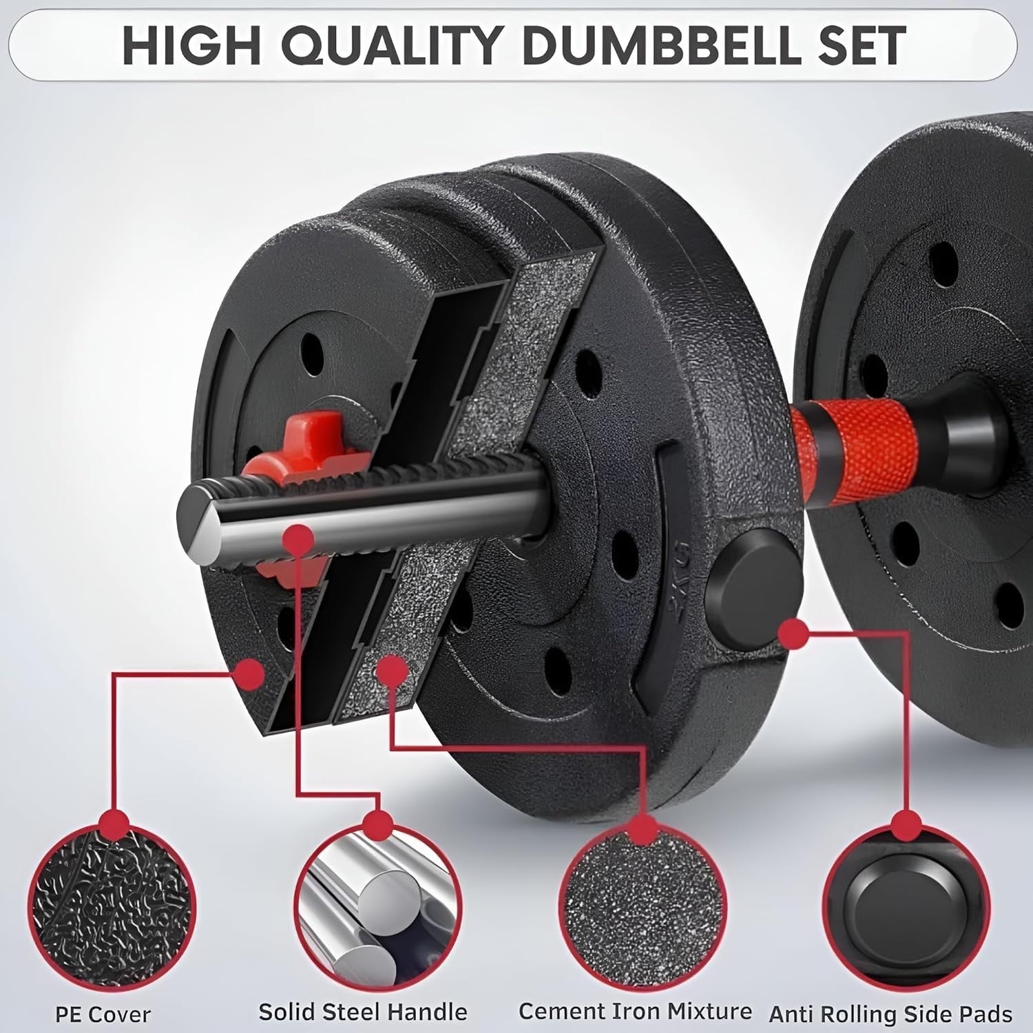 Adjustable Dumbbell Barbell Set 15–30KG Home Gym Free Weights