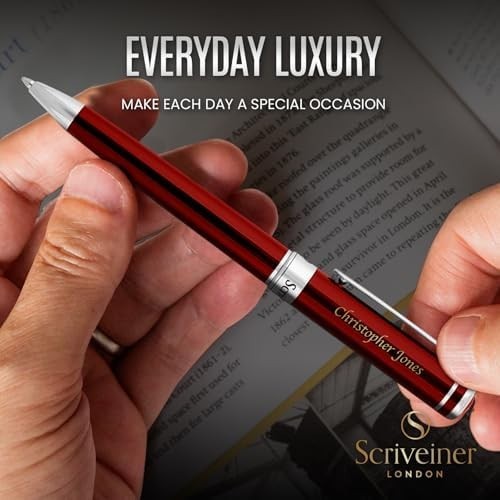 Luxury Personalised Ballpoint Pen – Crimson Red Brass Chrome, Refillable Ink