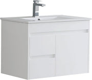 750mm White Gloss Wall Hung Bathroom Vanity Unit with Basin Sink Storage Cabinet