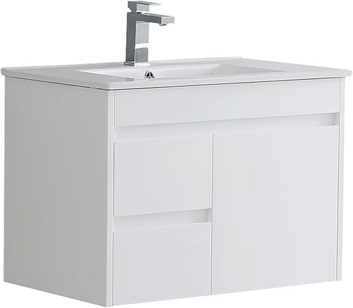 750mm White Gloss Wall Hung Bathroom Vanity Unit with Basin Sink Storage Cabinet