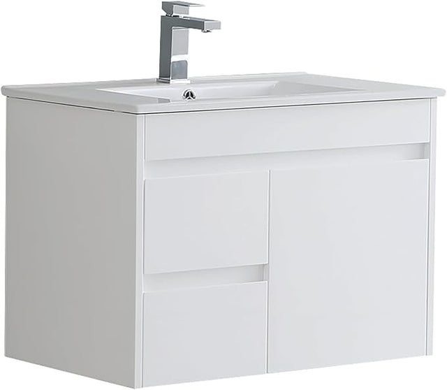 750mm White Gloss Wall Hung Bathroom Vanity Unit with Basin Sink Storage Cabinet