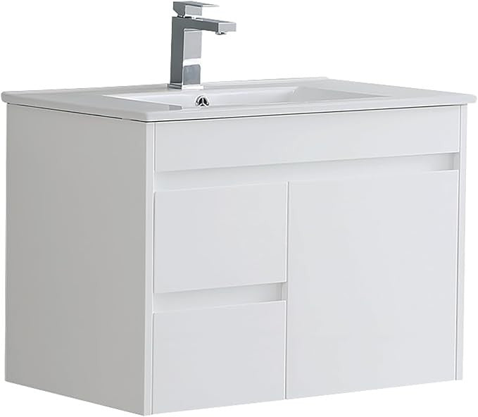 750mm White Gloss Wall Hung Bathroom Vanity Unit with Basin Sink Storage Cabinet