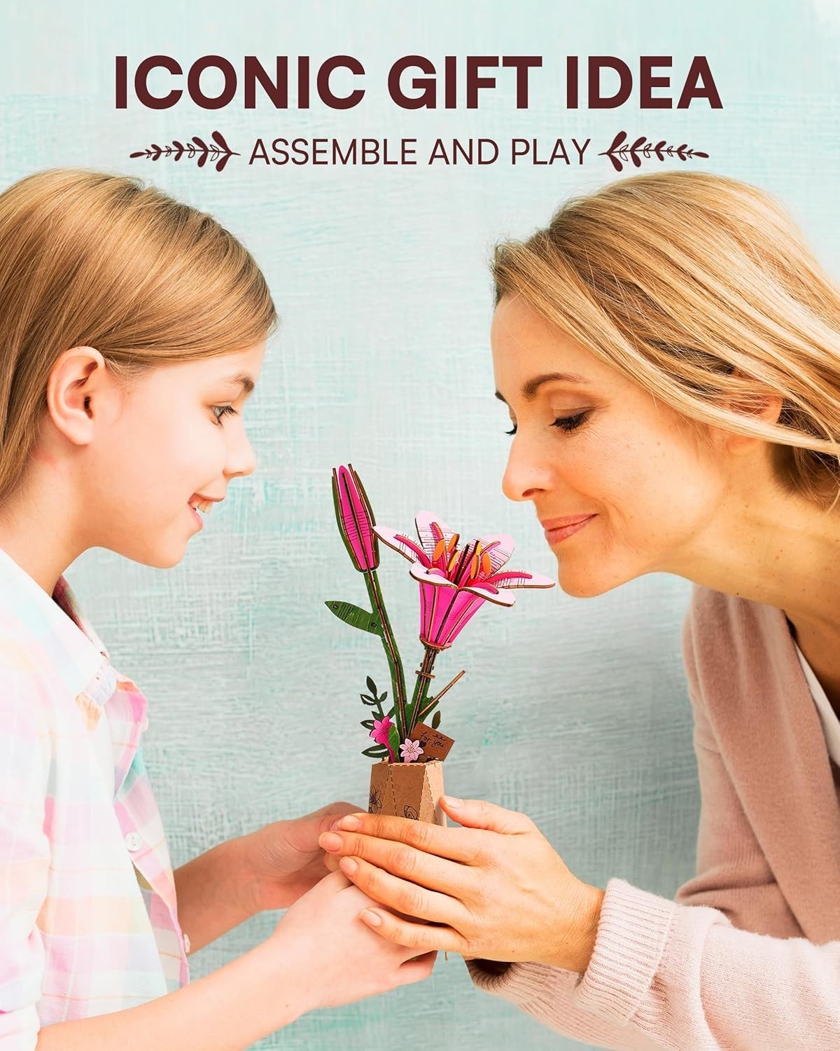 3D Wooden Pink Lily Puzzle Kit for Adults – DIY Flower Decor Gift Set