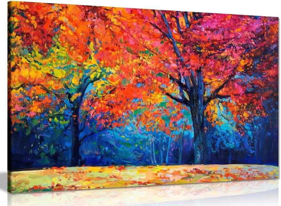 Abstract Autumn Forest Canvas Wall Art 30x20in Colourful Modern Decor