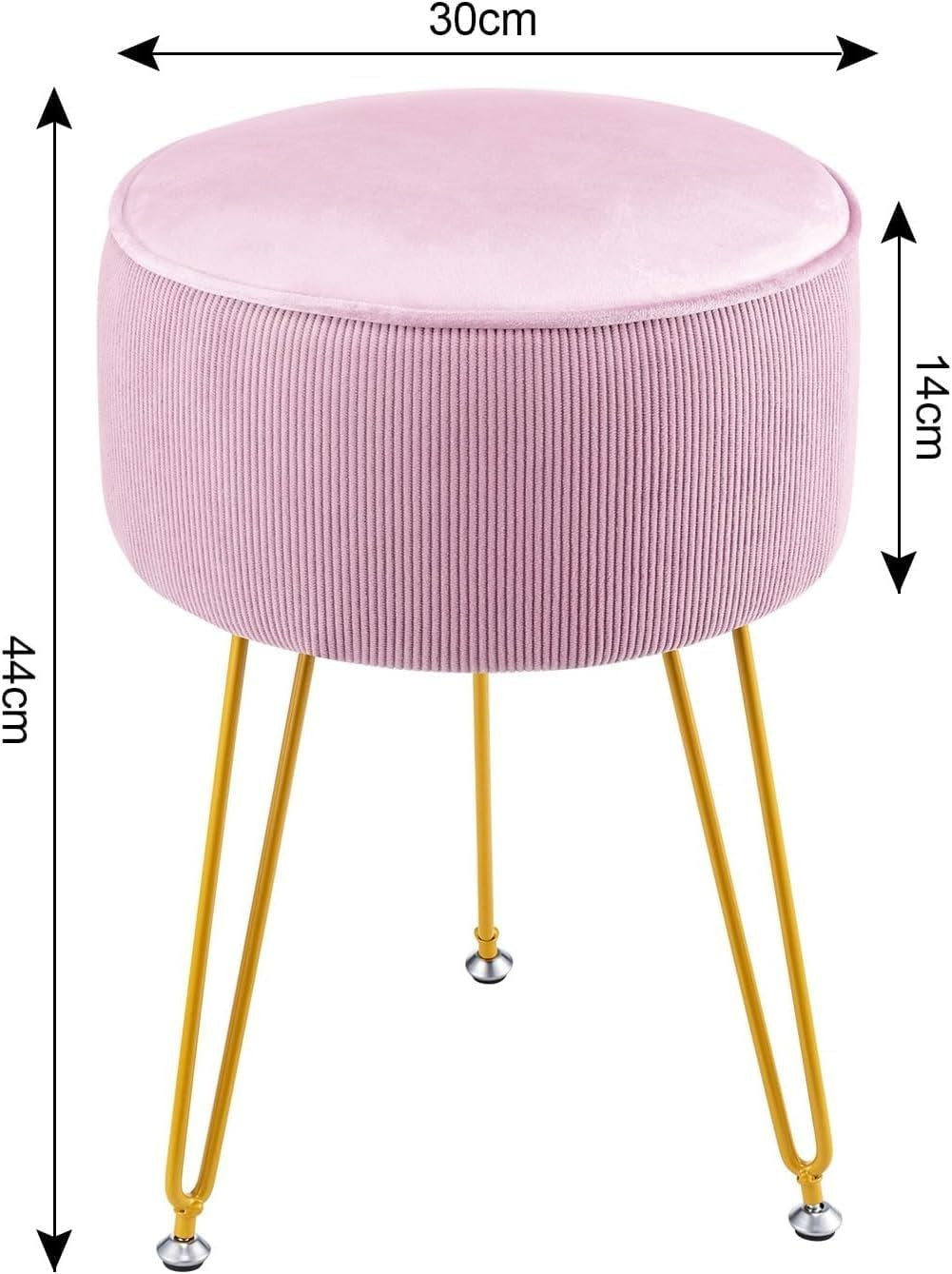 Pink Round Vanity Stool with Padded Seat & Gold Metal Legs – 30x30x43cm
