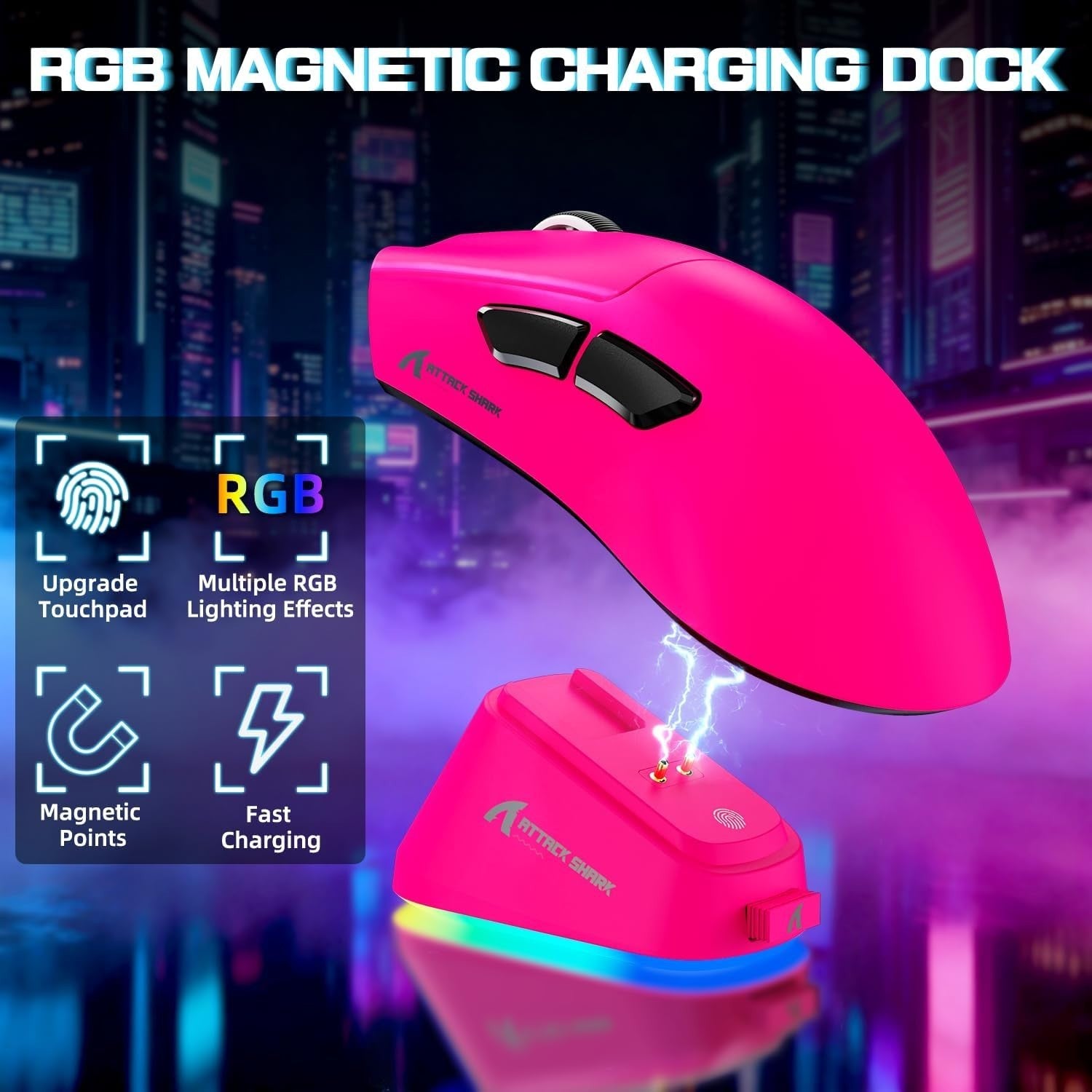 Wireless Gaming Mouse 25000 DPI 65g Superlight RGB Dock Pink