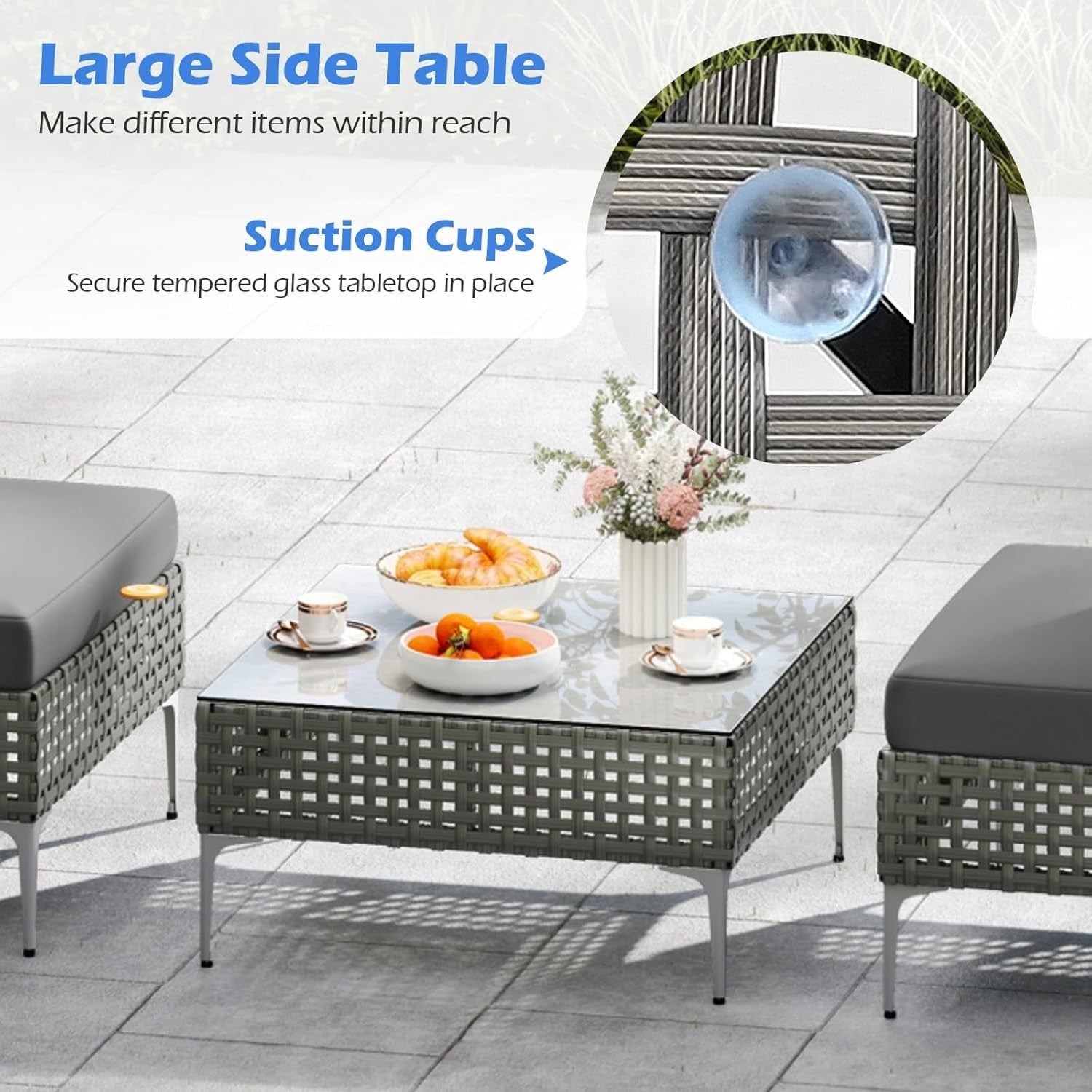 Outdoor Rattan Lounge Bistro Set 2 Cushioned Chairs Compact Coffee Table Patio
