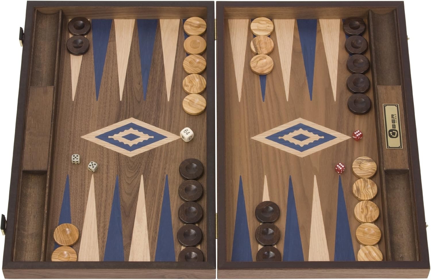Luxury Walnut Backgammon Set Large Folding Board Travel Case 48cm