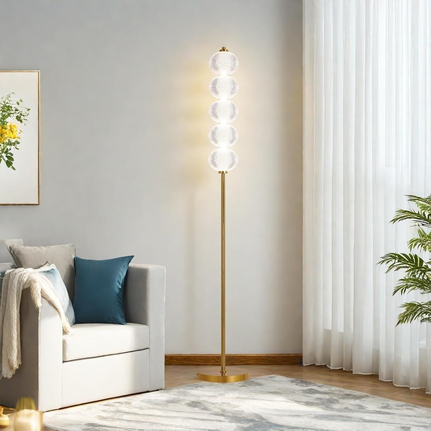 LED Floor Lamp Gold 2400LM Bright Standing Light 3 Colour Temperatures