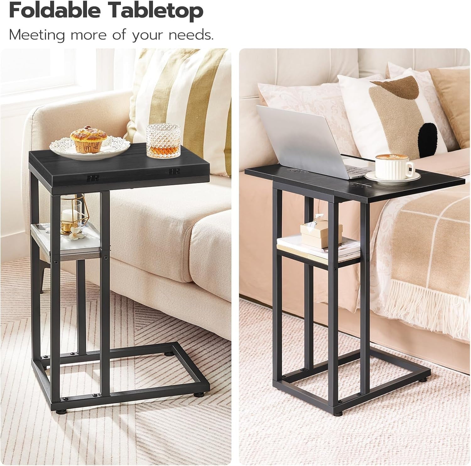 Foldable C-Shaped Side Table with Large Workspace – Laptop Snack Table