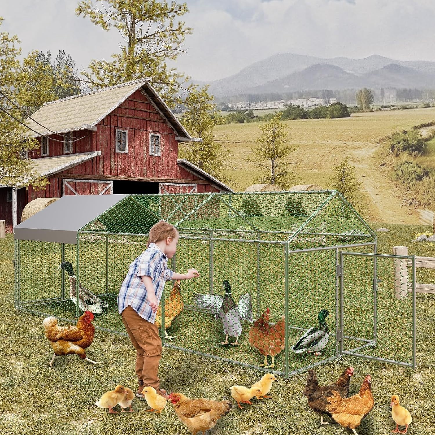Walk In Chicken Run Metal Coop 5x1x1m Galvanised Cover Cage