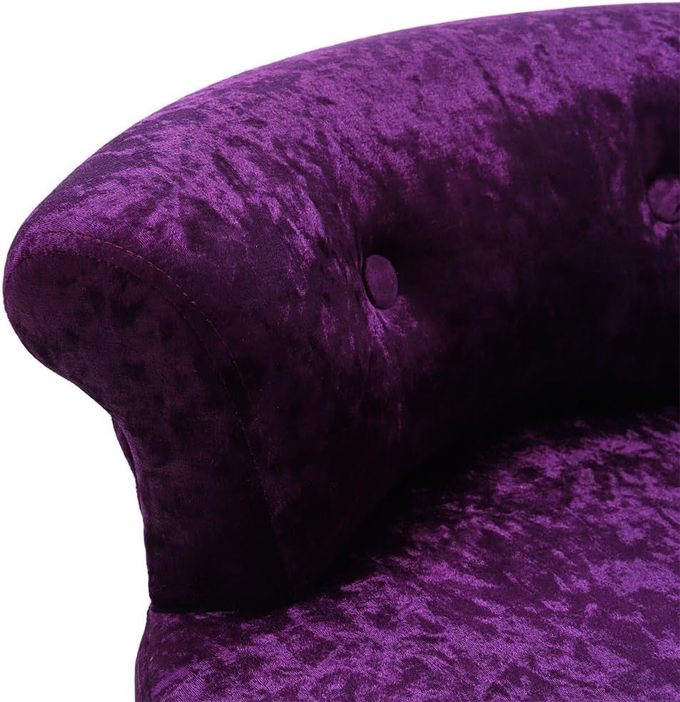 Dark Purple Ice Velvet Dressing Table Stool Low Back Wood Legs Footstool