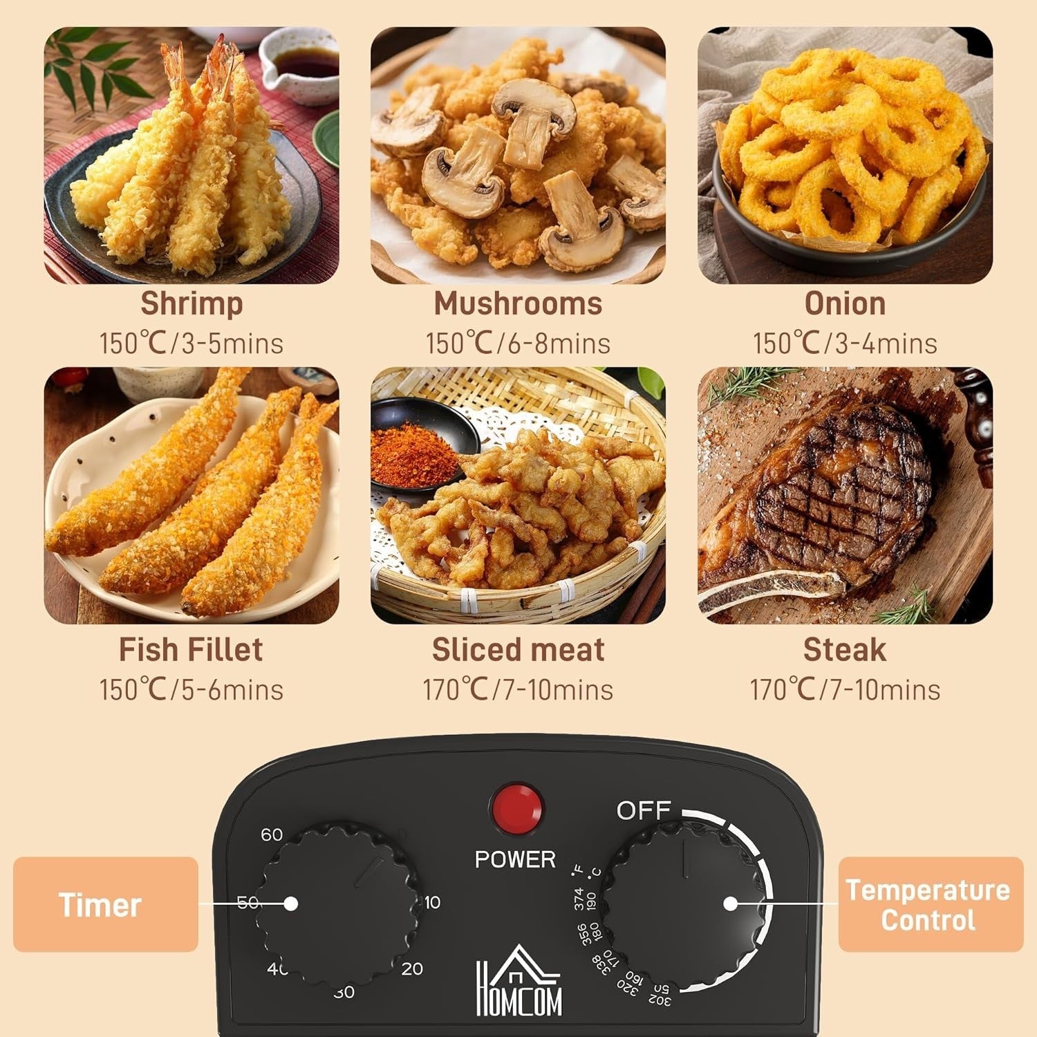 5L Deep Fat Fryer 2000W Stainless Steel Adjustable Temp Timer Viewing Window