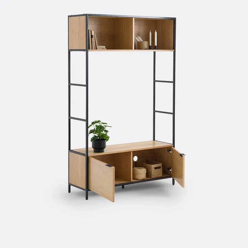 Modular TV Unit Oak Wood Metal Frame Storage Shelf Stand 120cm