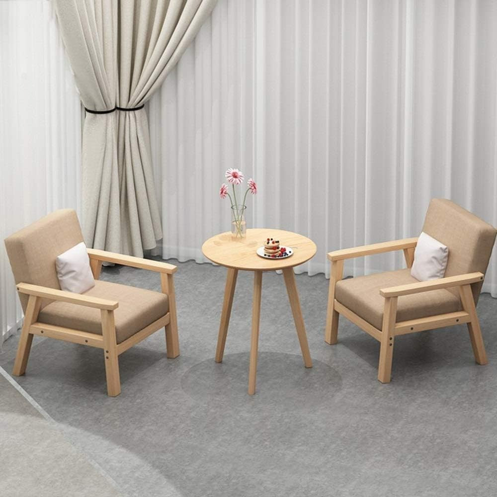 Wood Frame Accent Armchair Linen Lounge Chair Tan Living Room