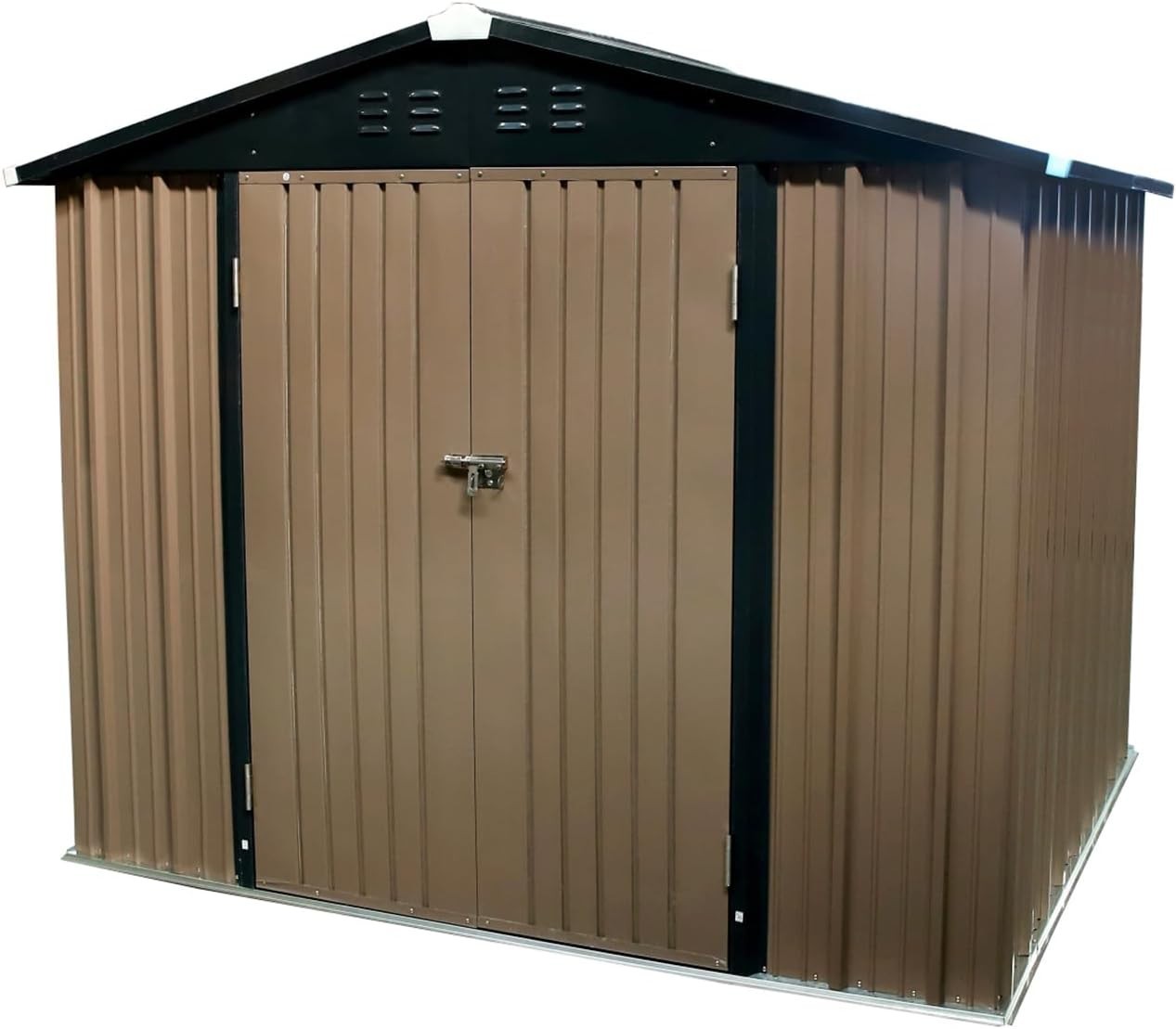 8x6FT Metal Storage Shed Outdoor Garden Tool House with Apex Roof & Double Doors
