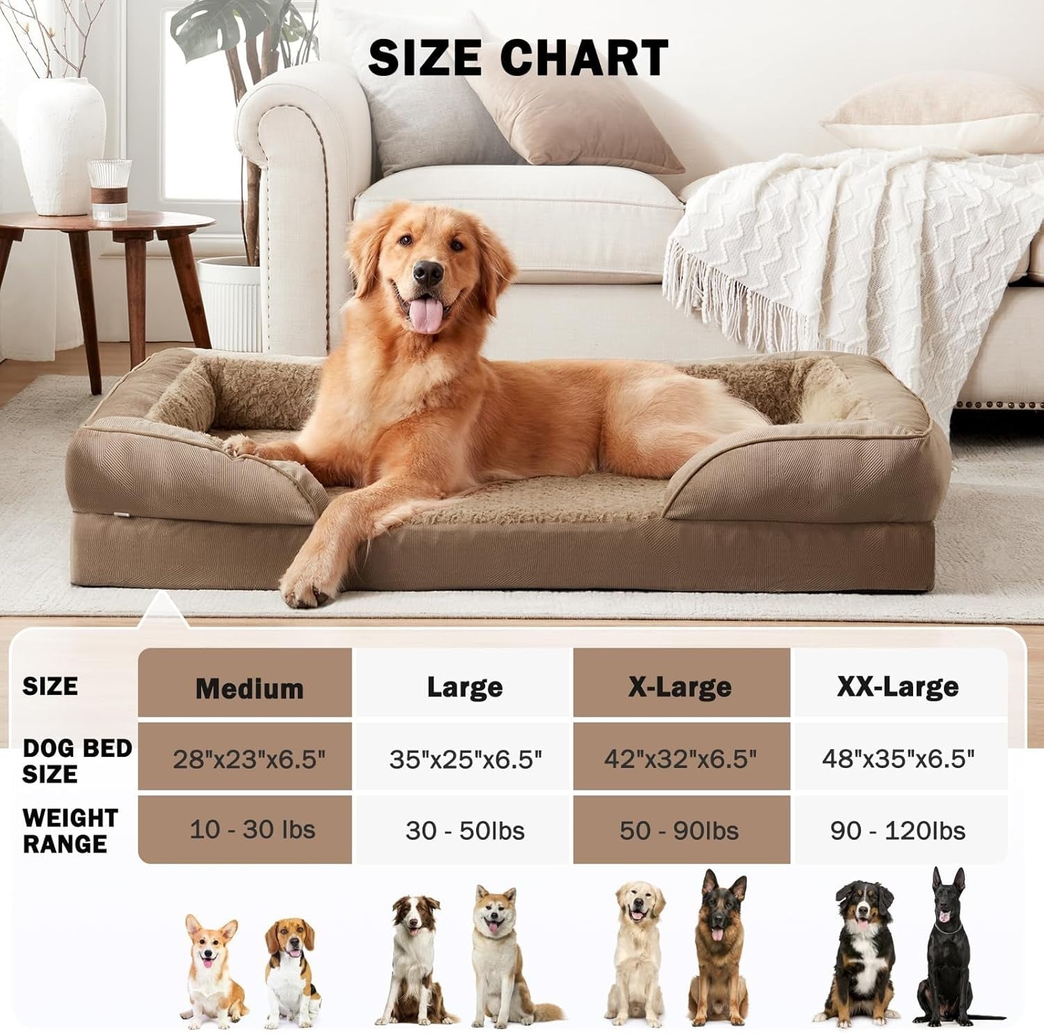 Large Orthopedic Memory Foam Dog Bed Washable Sofa 89x64x17cm Brown