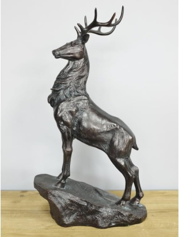 Large 41cm Stag Deer Statue on Rock | Vintage Resin Ornament Home Decor Gift