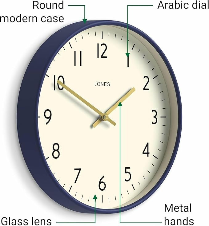 Modern 30cm Wall Clock Dark Navy Blue Silent Non-Ticking Easy Read Home Office