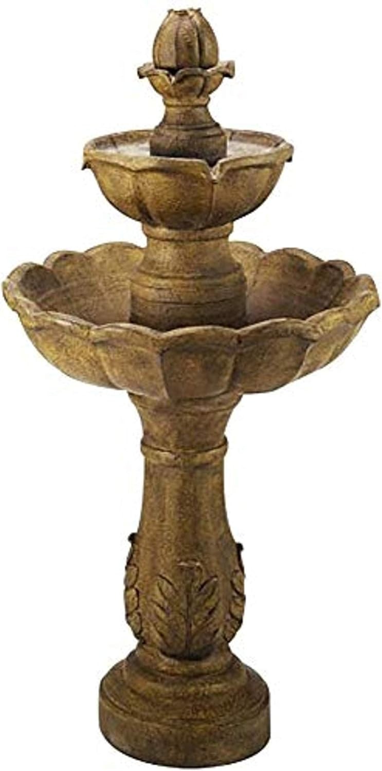 Solar Garden Water Fountain Bird Bath 2-Tier Resin Outdoor Feature 43x34cm