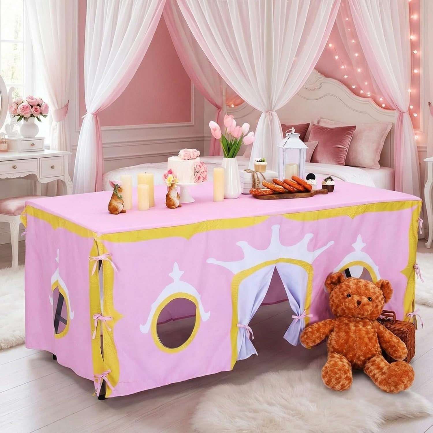 Princess Kids Table Fort Tent Cover Indoor Outdoor Playhouse Large