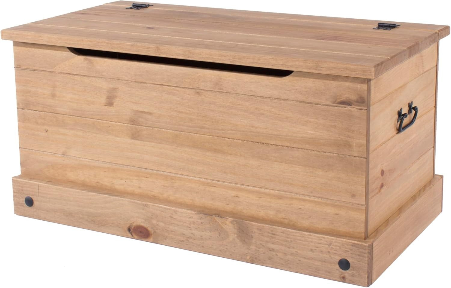 Rustic Solid Pine Ottoman Storage Chest with Hinged Lid & Safety Catch