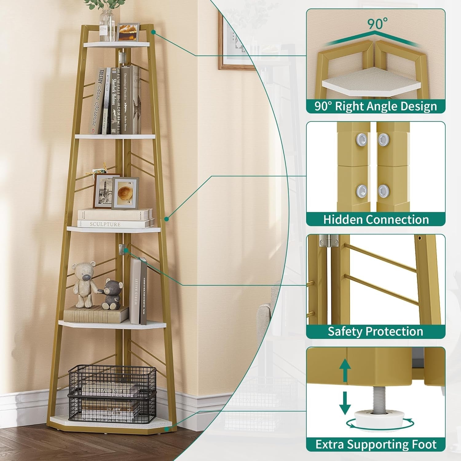 5-Tier Industrial Corner Bookshelf Ladder Unit | Space-Saving Display Shelf