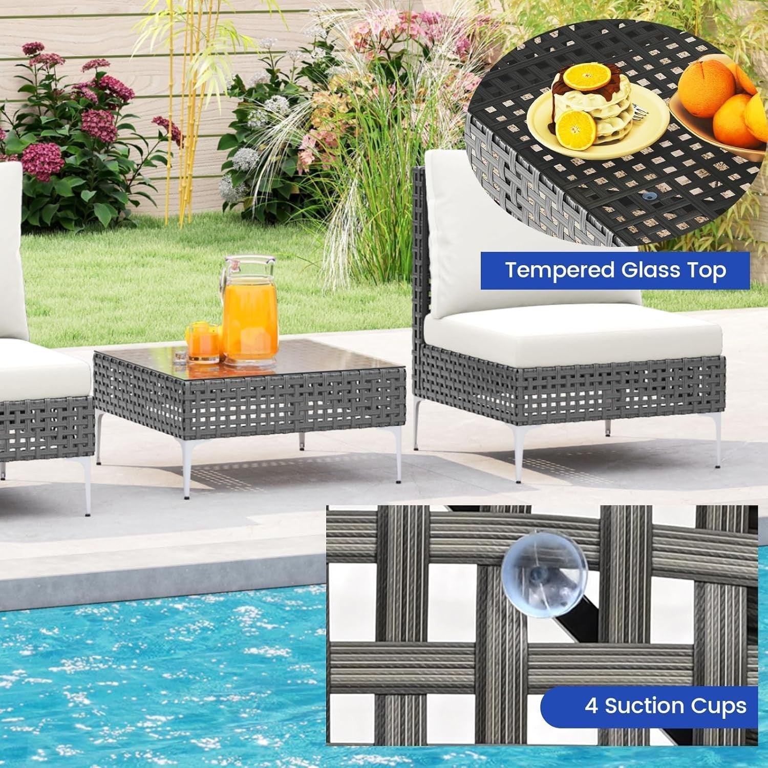 3pc Outdoor Rattan Bistro Set Cushioned Chairs Coffee Table Patio Balcony