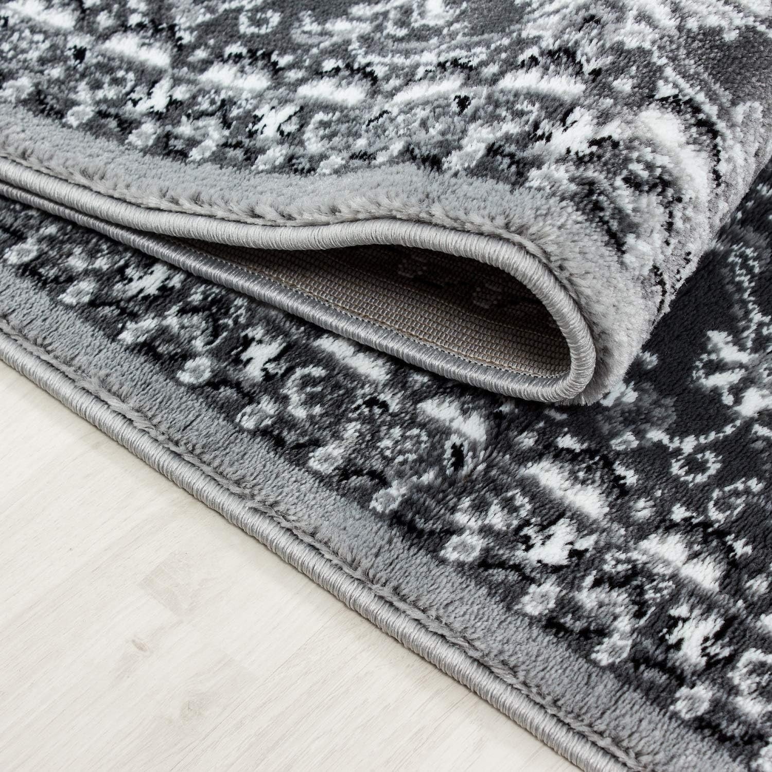 Grey Oriental Area Rug 120x170cm Soft Low Pile Floral Living Room Carpet