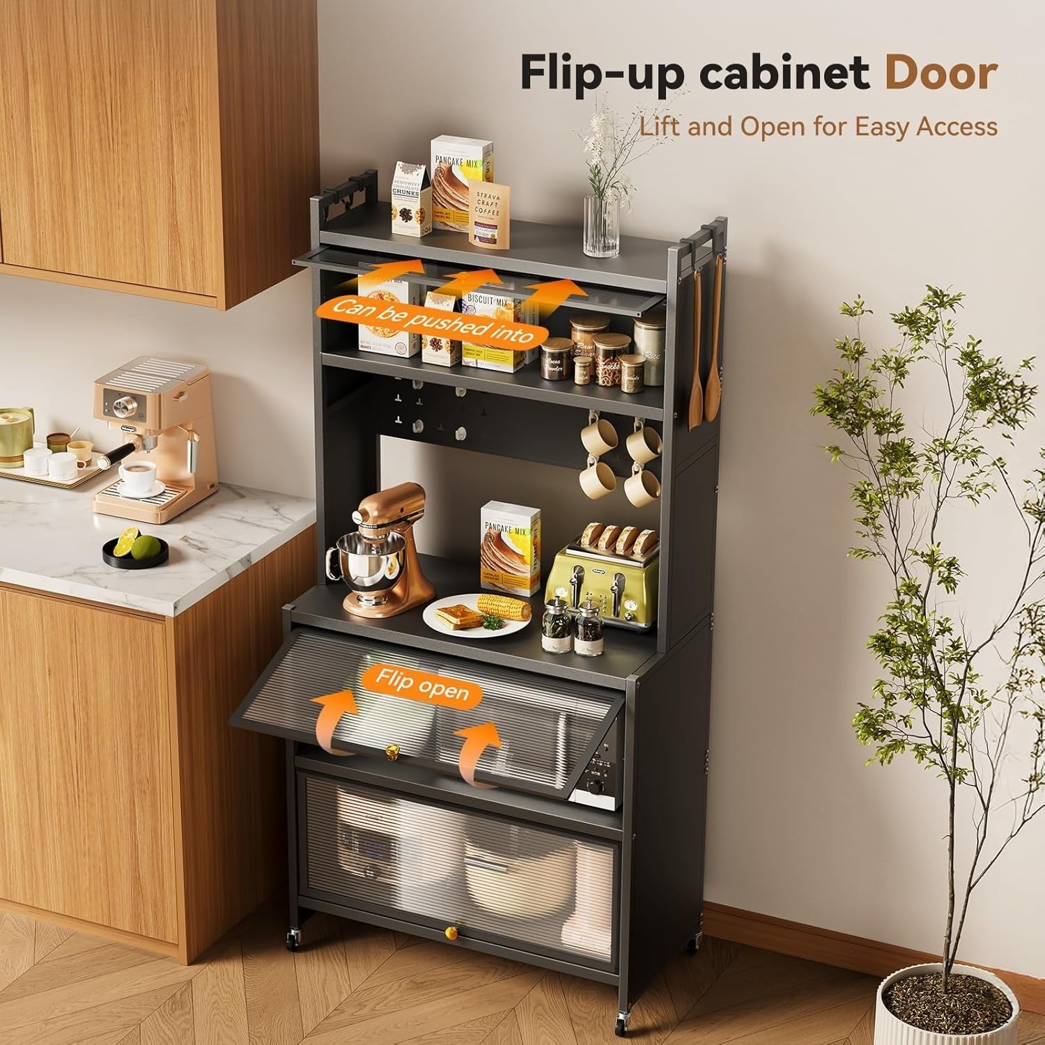 5-Tier Kitchen Storage Cabinet with Flip Door & Wheels Grey | 60x40x162cm