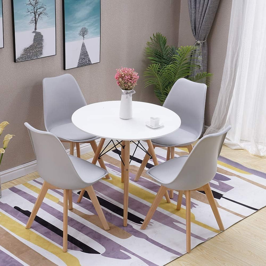 Round Dining Table Set 4 Grey Chairs – Small Kitchen Home Office Café