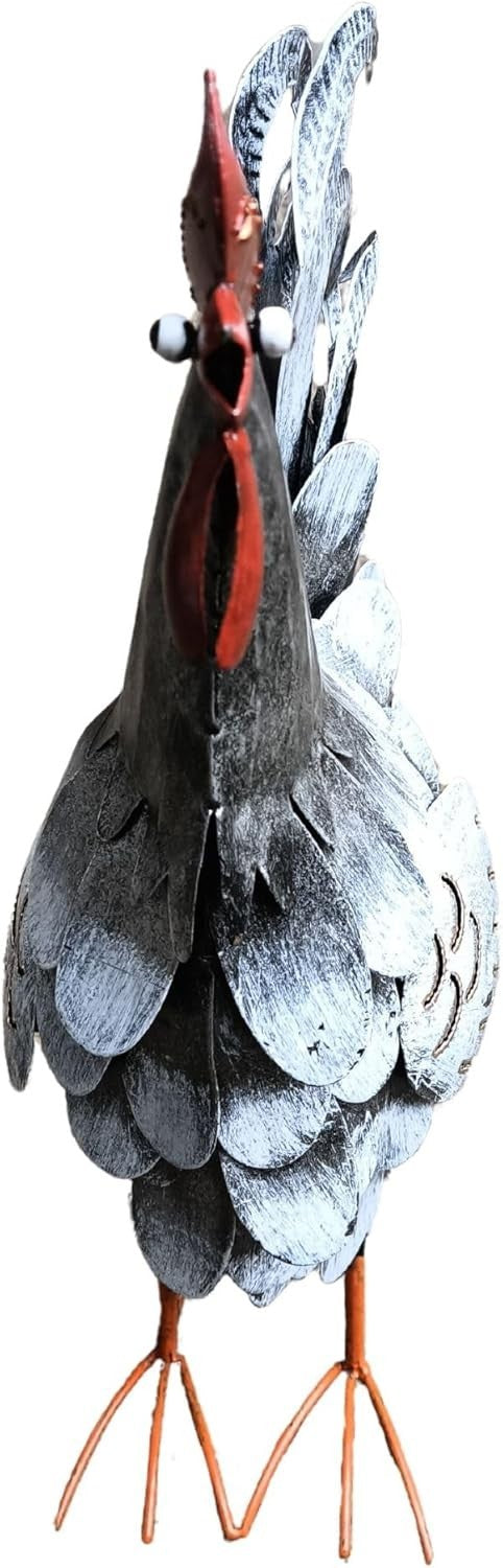 Metal Rooster Garden Ornament – Hand-Painted Farmyard Decor Indoor Outdoor