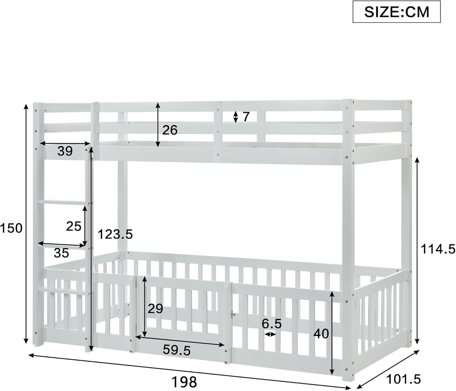 Space-Saving 3FT Kids Bunk Bed with Staircase, Safety Railings & Play Door