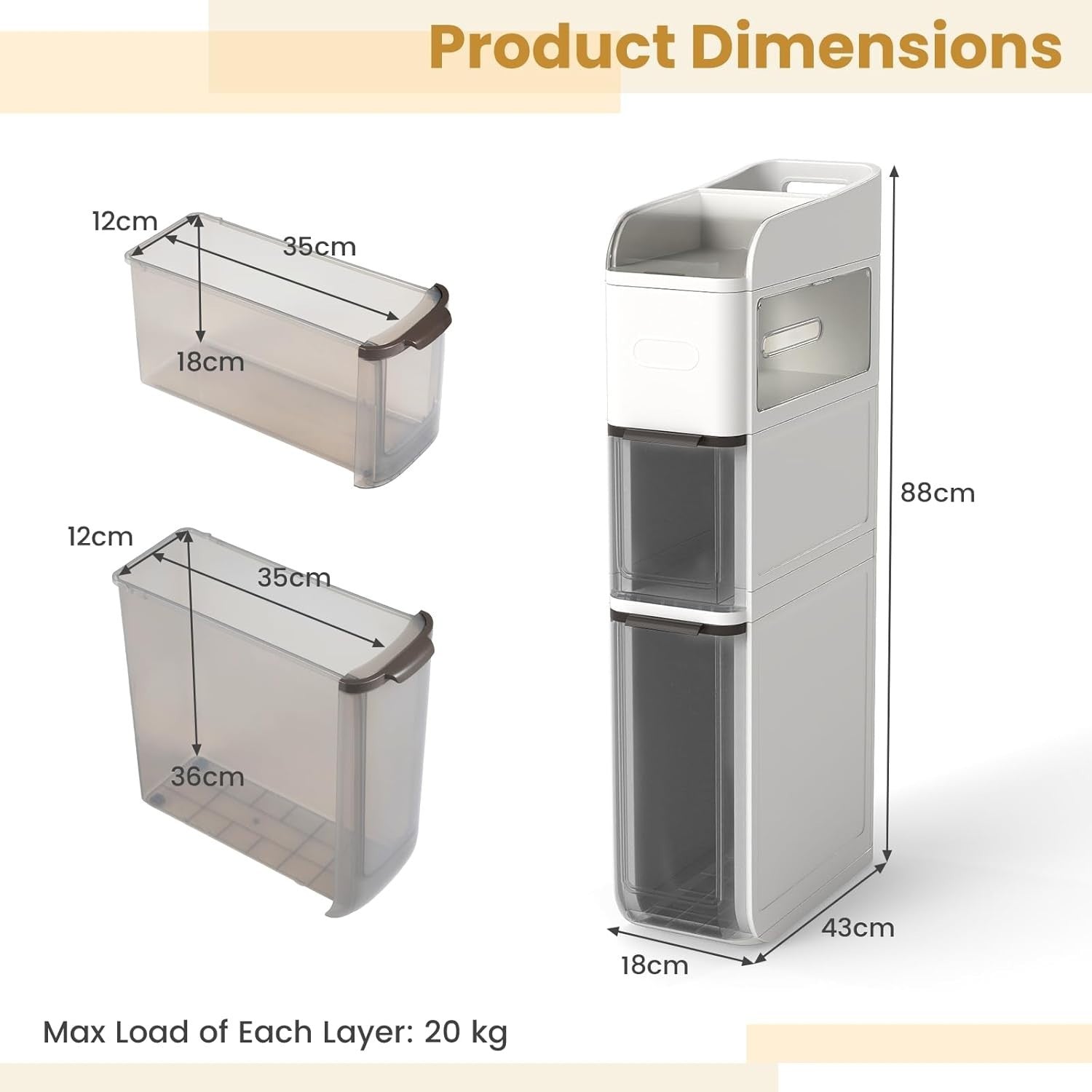 Slim Bathroom Storage Cabinet Rolling Organizer with Drawers White