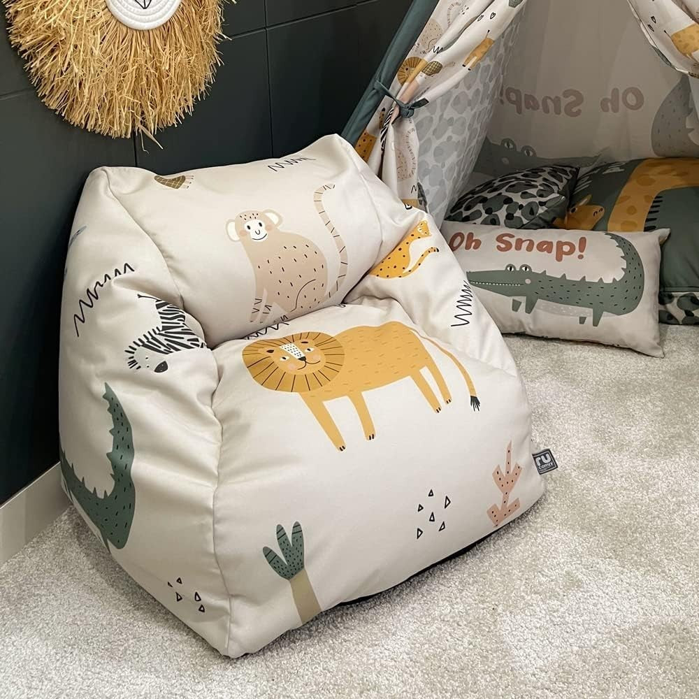 Kids Safari Bean Bag Chair with Filling – Toddler Seat for Bedroom