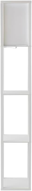 White Wooden Floor Lamp with Shelves Modern Standing Light Storage