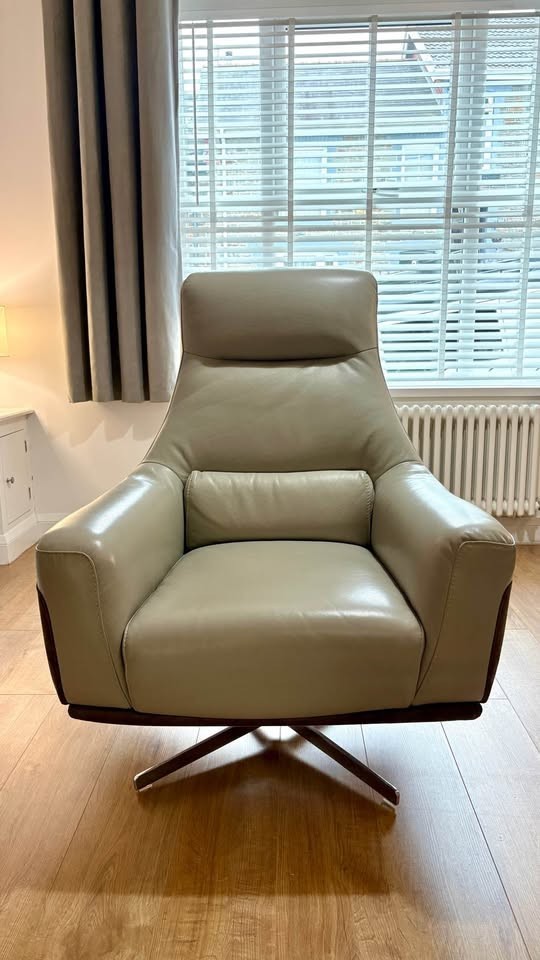 Large Grey Toned Leather Corner Sofa + Armchair (PTP)