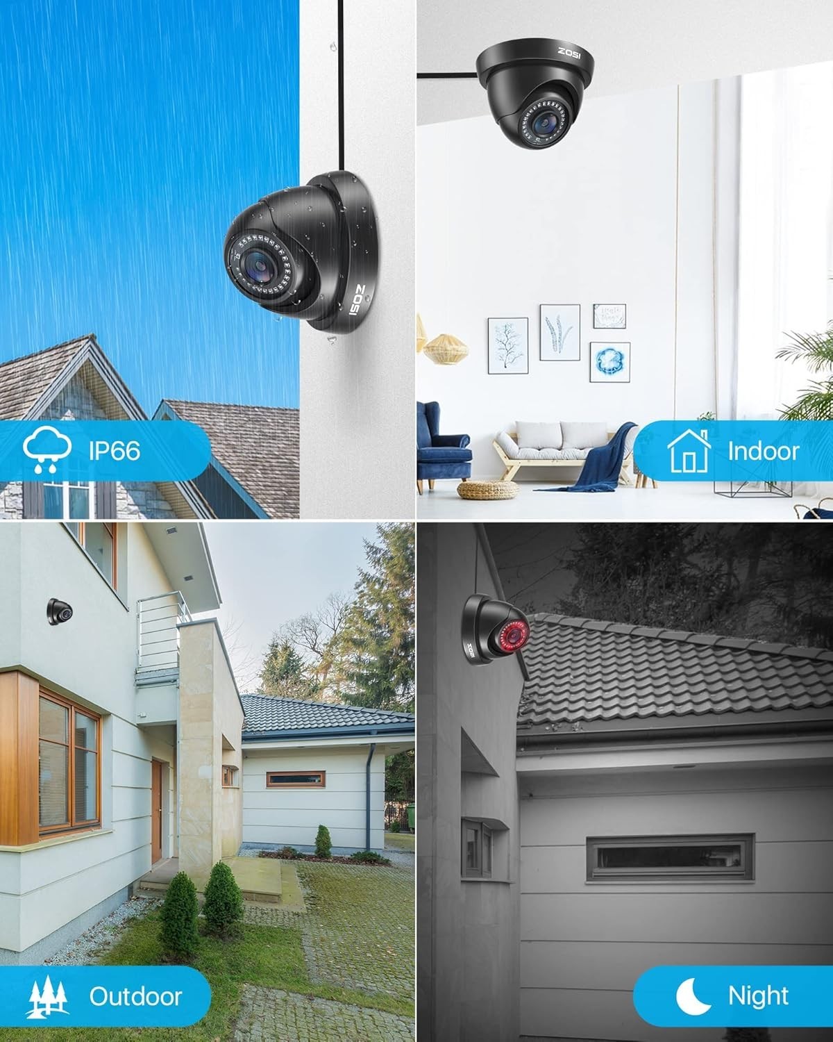 1080P CCTV Dome Cameras 2 Pack HD Security Cameras 80ft Night Vision