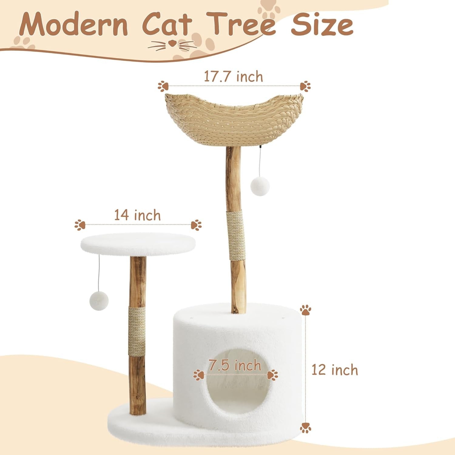 Large Cat Tree Tower 117cm With Condo Basket Cave Scratching Post Indoor