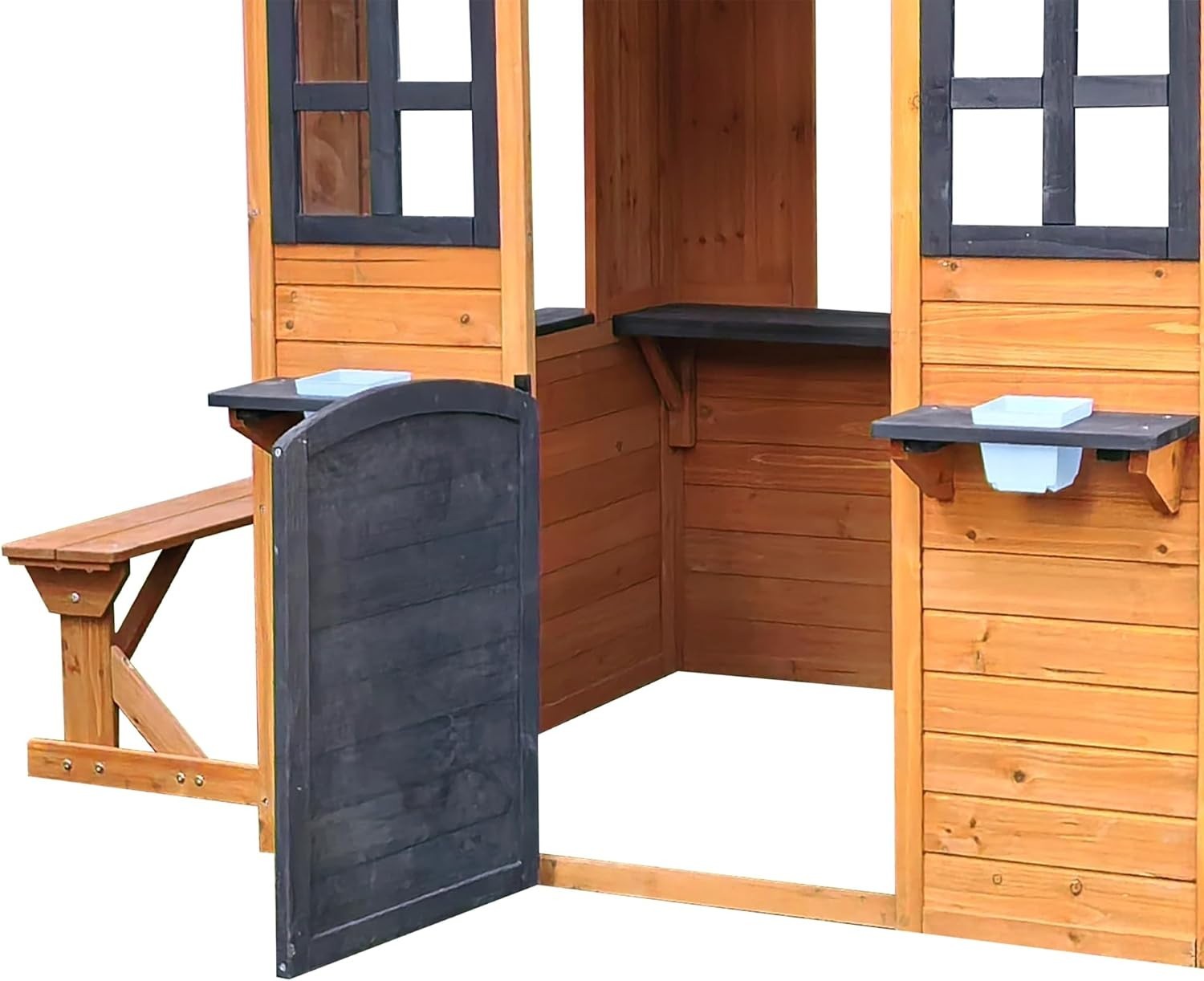 Large Wooden Kids Playhouse Outdoor Garden w Bench Door Windows