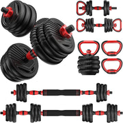 55LB Adjustable Dumbbells Set 4 in 1 Home Gym Barbell Kettlebell