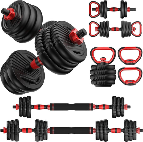 55LB Adjustable Dumbbells Set 4 in 1 Home Gym Barbell Kettlebell
