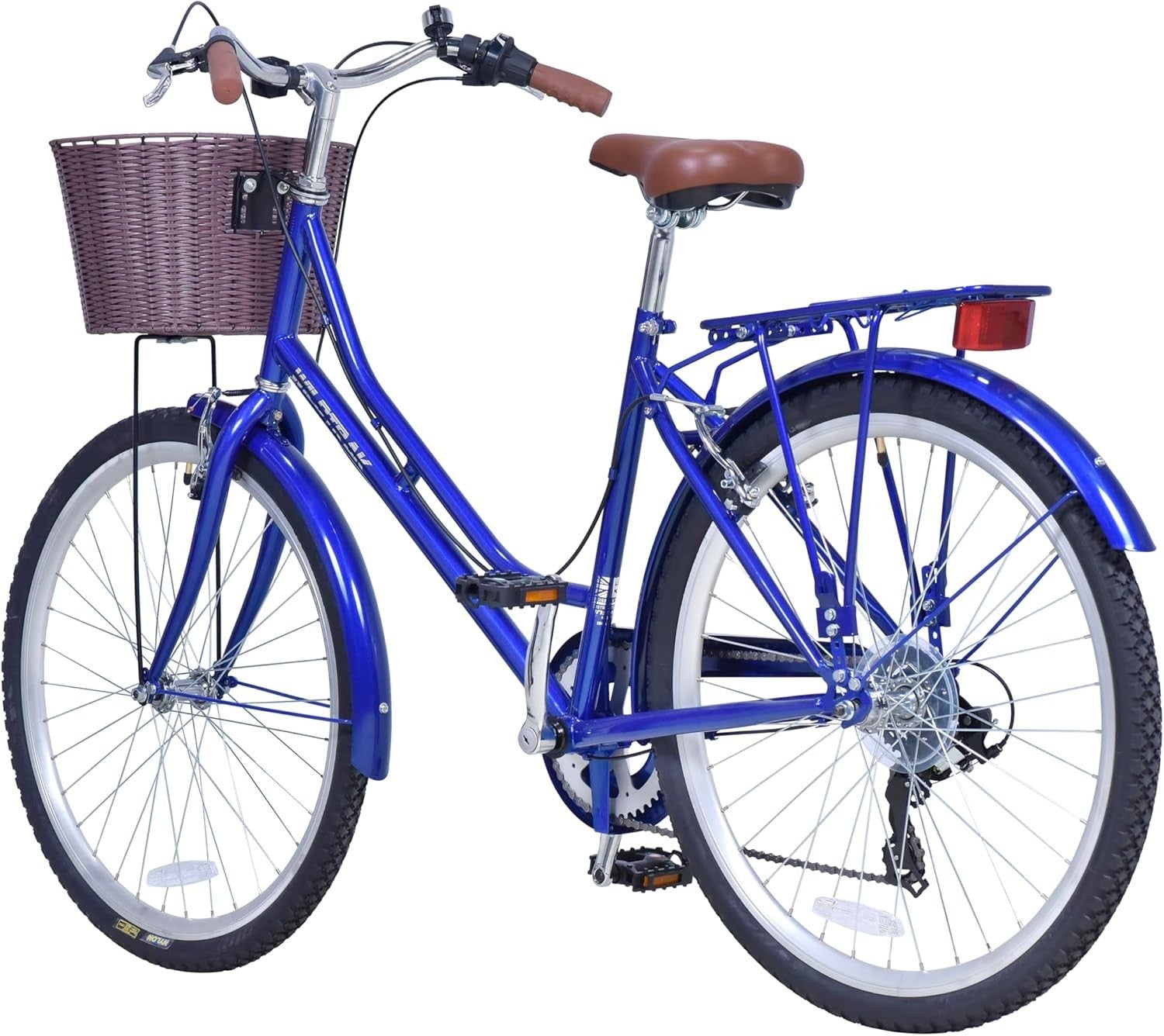 26" Step-Through City Bike 6-Speed Adult Cruiser Bicycle with Basket V-Brake