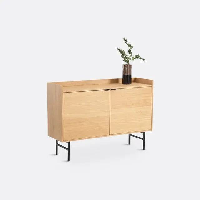 Modern Oak Veneer Sideboard Cabinet 2 Door Storage Unit Black Legs