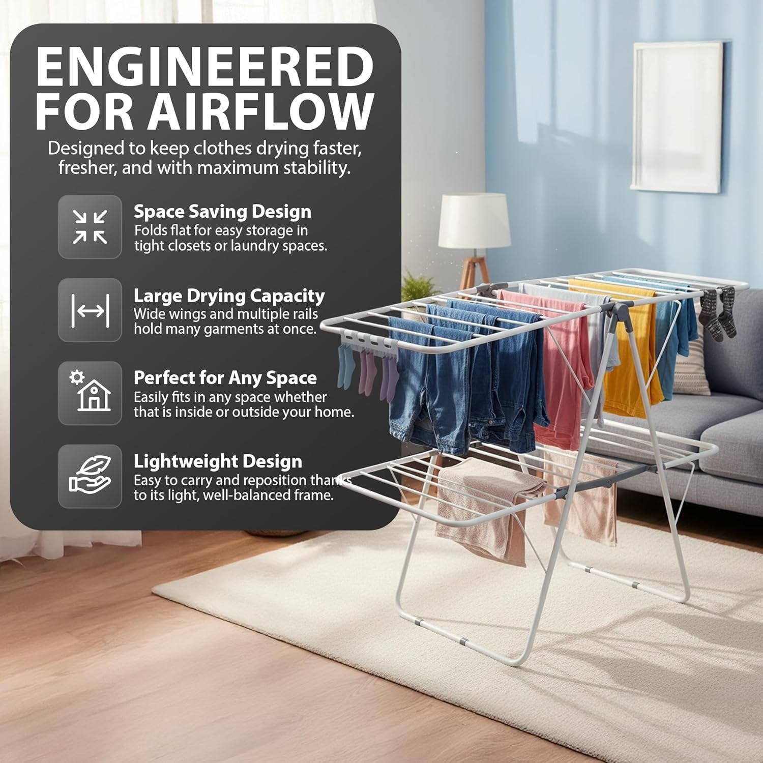 18m Folding Clothes Airer Drying Rack Indoor Outdoor Heavy Duty Steel