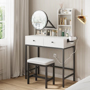 Vanity Dressing Table Desk Set w/ LED Mirror Storage Drawers Stool White/Black