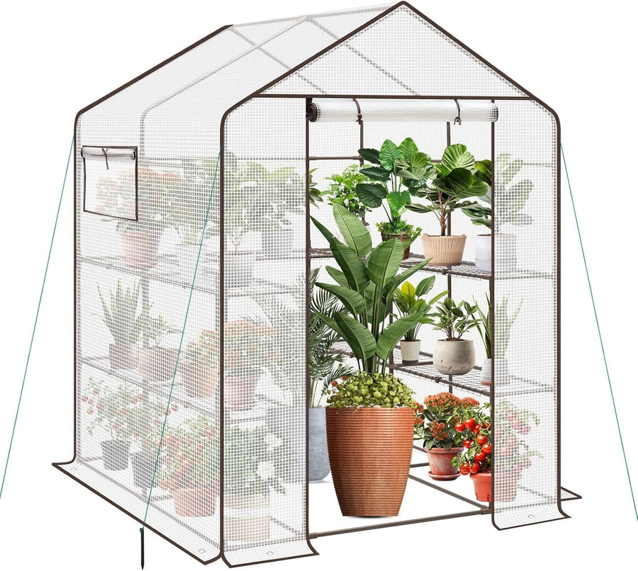 Walk-In Greenhouse with Shelves | Heavy-Duty Frame | Waterproof PE Cover