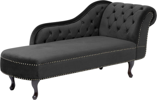 Luxury Velvet Chaise Lounge Black Right-Hand Tufted Sofa Bed 169cm Chesterfield