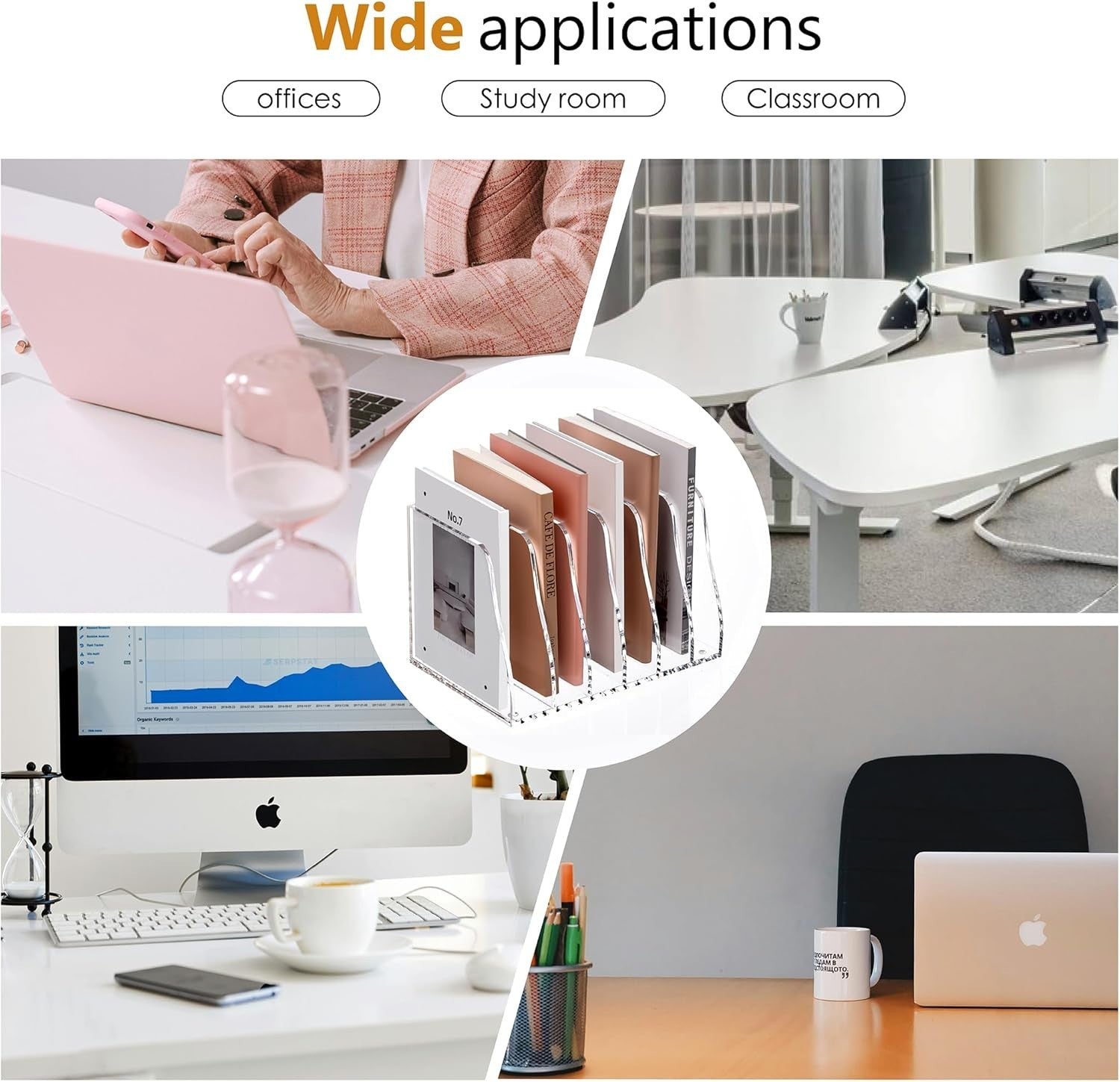 Clear Acrylic Desk File Organizer 6-Section Magazine Document Holder